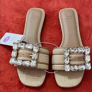 a new day Gold Jeweled Buckle Slide Sandals